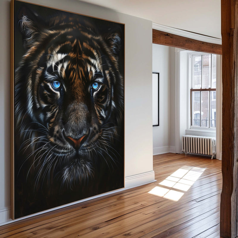 Large Wild Tiger Oil Painting Black Tiger Artwork - Handmade Tiger Canvas Art for Wall Decor