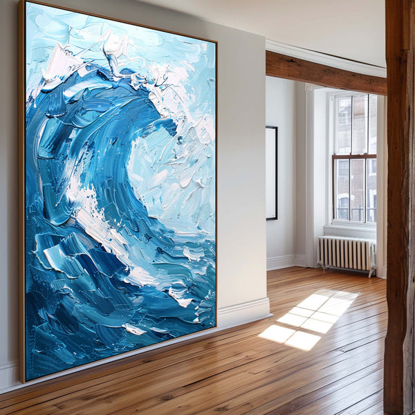 Modern Blue Ocean Wave Wall Art Paintings White Blue Surf Art Canvas Painting Unique Blue And Blue Wall Art 