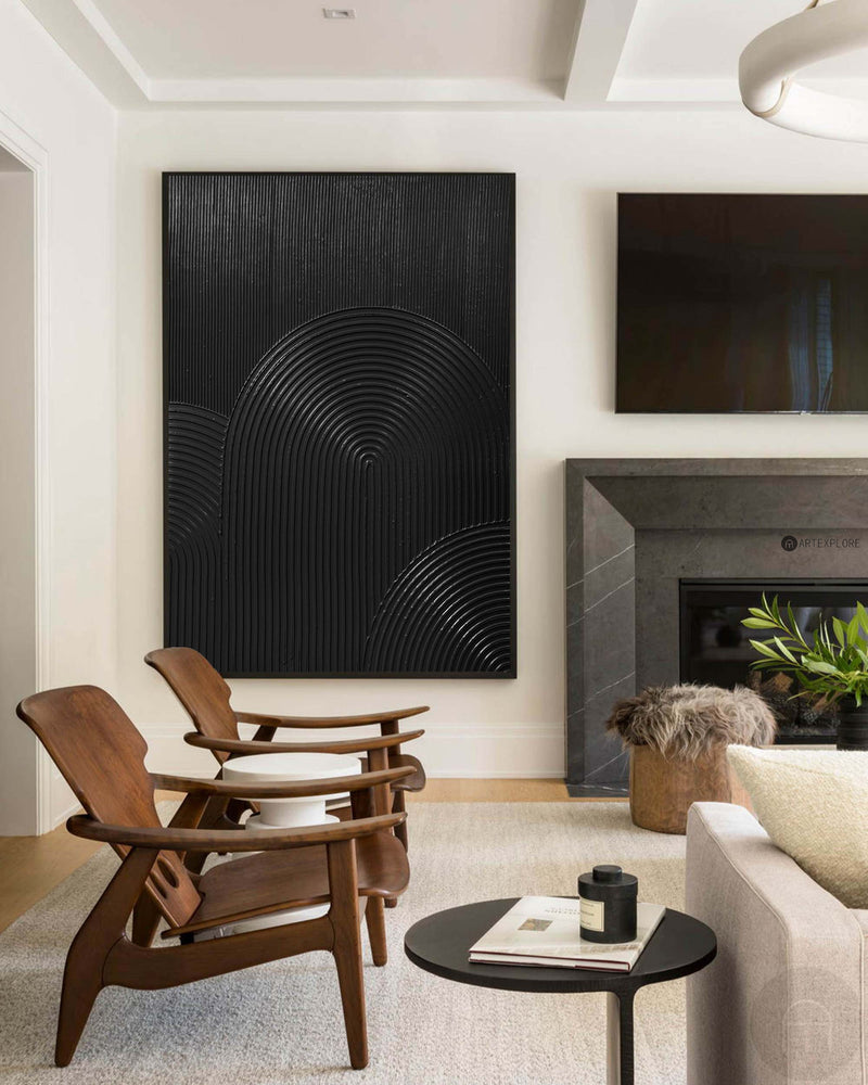 Big Modern 3D Black Textured Wall Decor,Modern Dark Art Designs On Wall,Pure Black Minimalist Painting