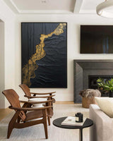 Black And Gold  Modern Art Black Texture Art Paintings For Wall Luxury Art Custom Artwork