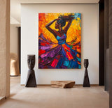 Large Dancing Woman Wall Art, Colorful Feminist Glory Painting Rich Texture Wall Art For Sale