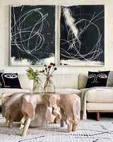 Modern Set Of 2 Black And White Abstract Wall Art Diptychs Black And White Abstract Brush Stroke Painting