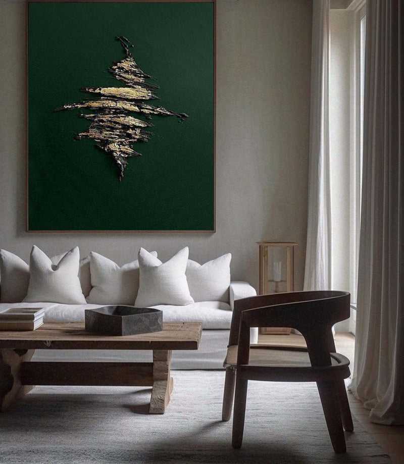 Green and Gold Abstract Textured Wall Art Gold Abstract Paining Golden Leaf Textured Painting