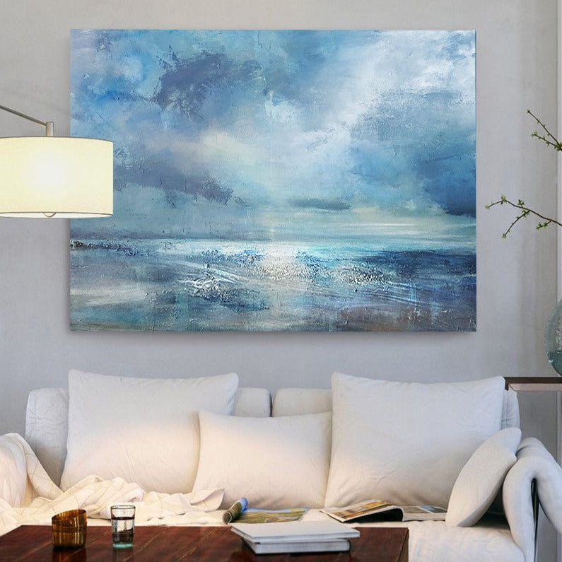 Blue Abstract Seascape Canvas Art Impressionist Acrylic Paintings Large ...