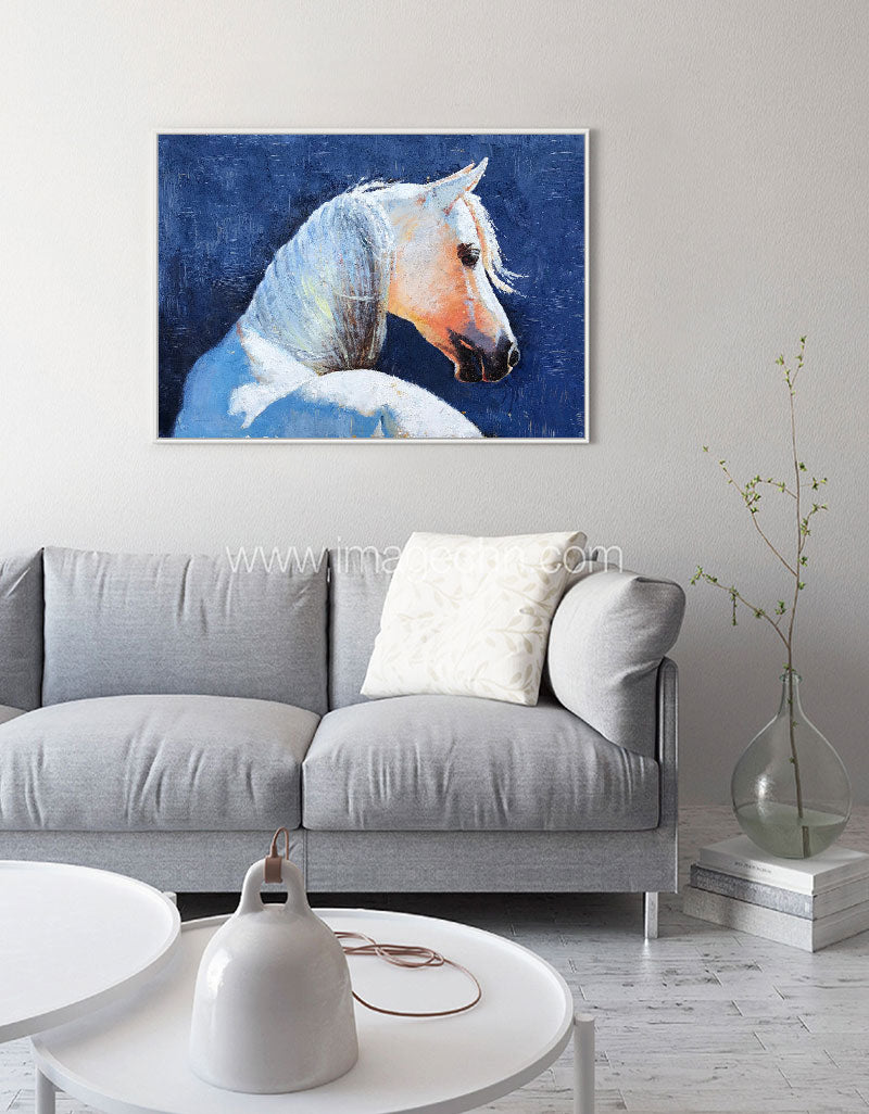 Modern Blue Oil Paintings Of Horses White Horse Painting On Canvas ...