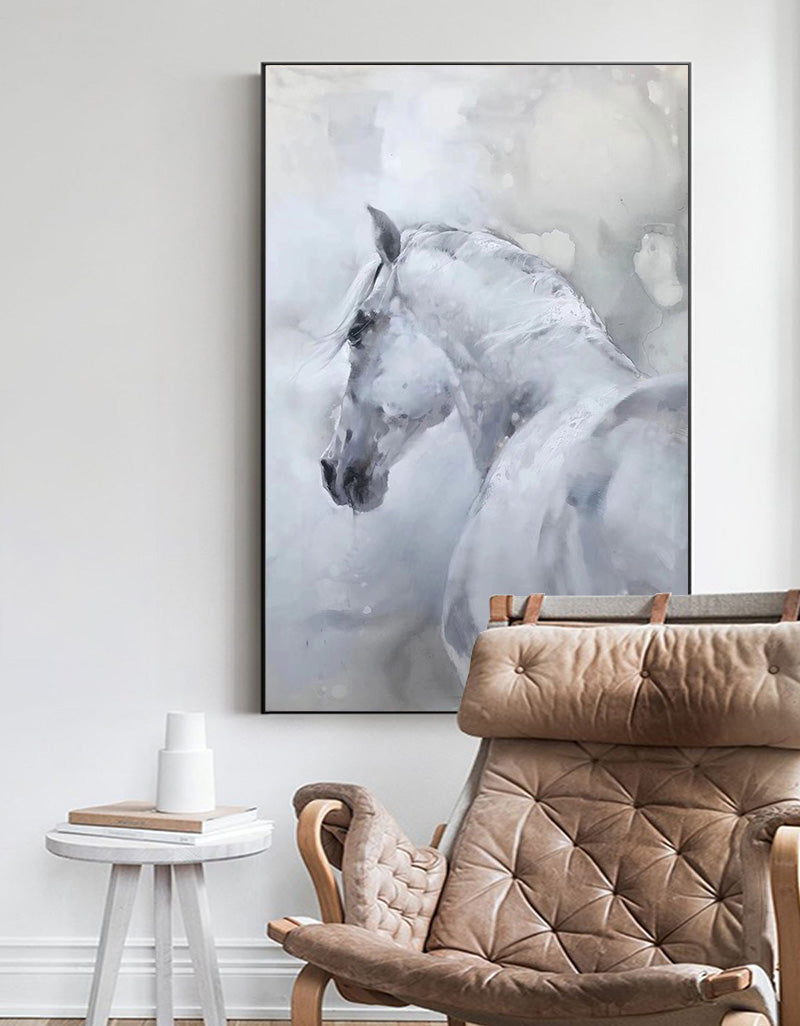 Large White Horse Painting Extra Large Horse Canvas Wall Art Large ...