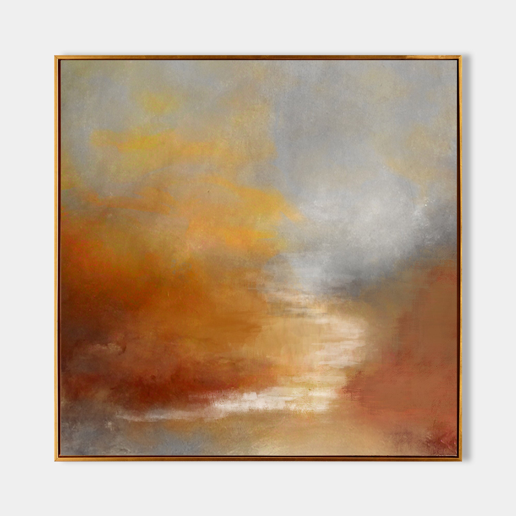 Modern Luxury Bright Gold And Brown Abstract Sunset Landscape Painting ...