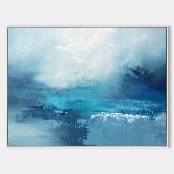 Abstract scenery painting on canvas blue sea painting seascape acrylic painting heavy textured contemporary painting extra large wall popular art