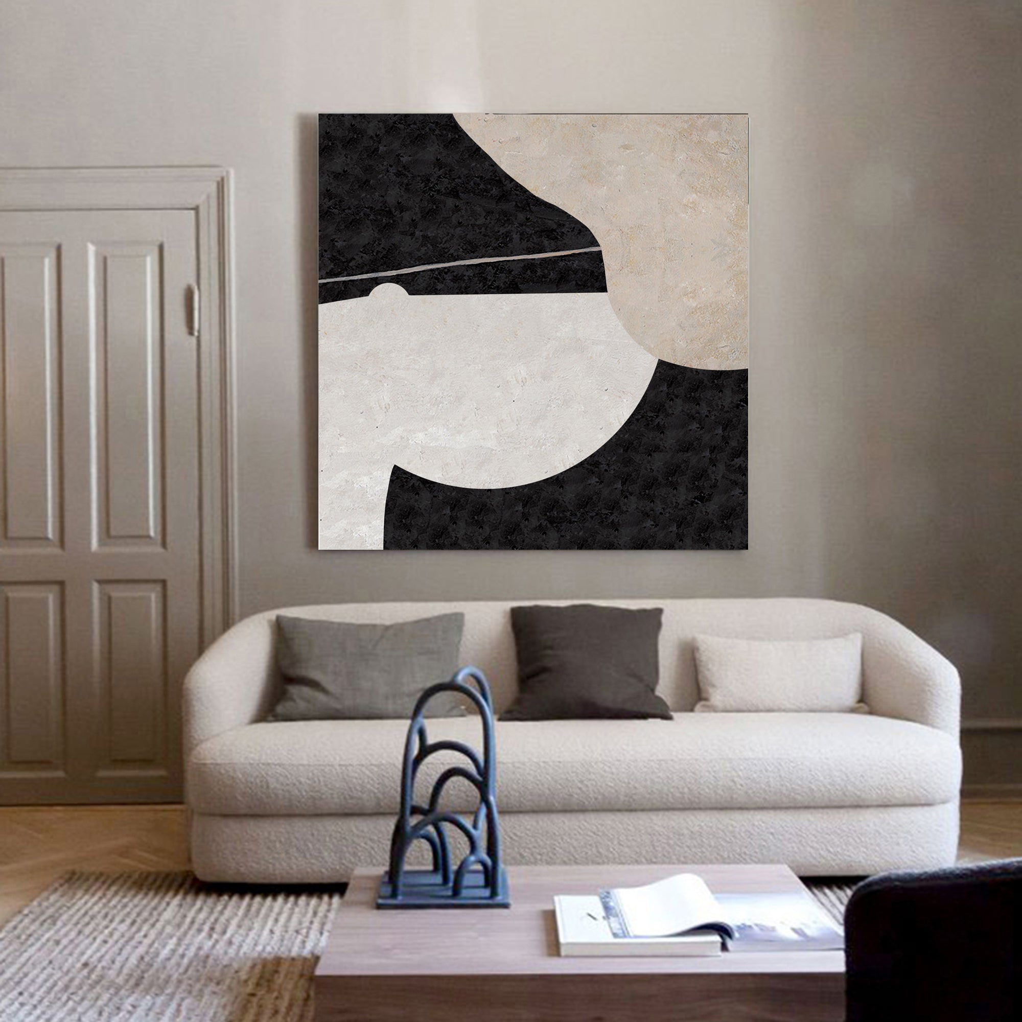 Large Beige Minimalist Art Livingroom Canvas Wall Art Abstract Acrylic ...