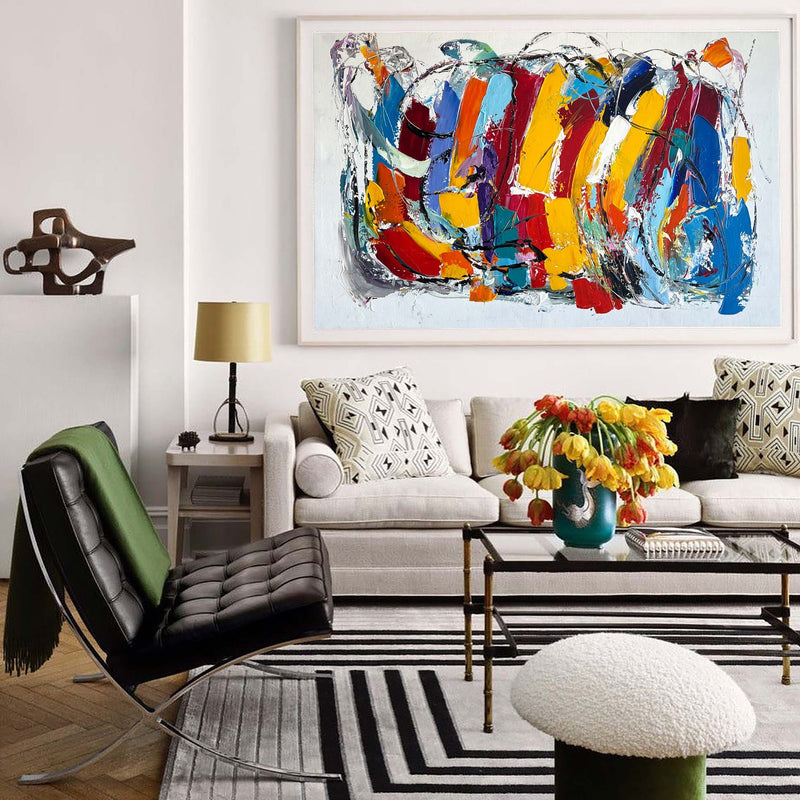 Colorful Abstract Art Large Modern Interior Canvas Art Long Horizontal ...