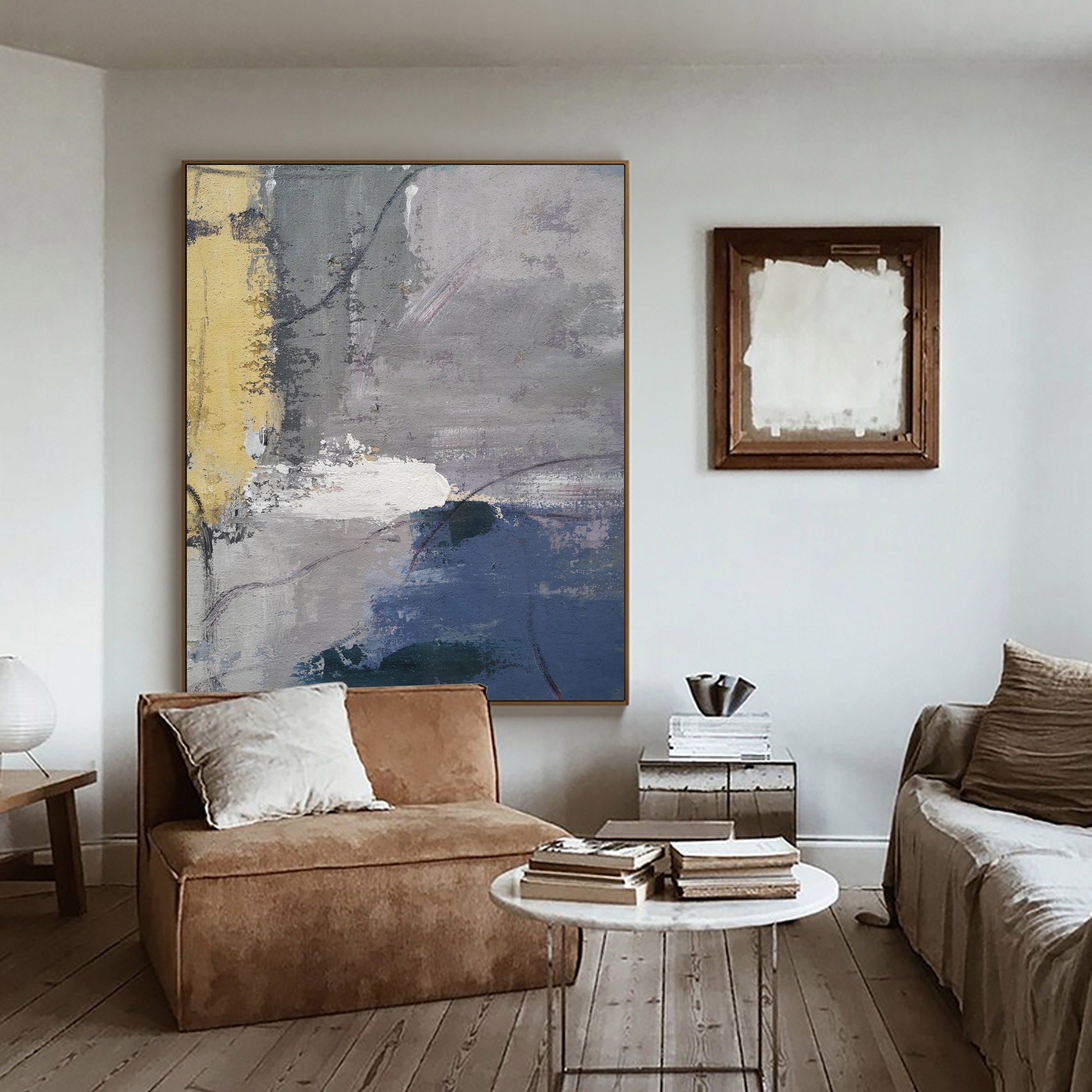 Large Grey And Blue Abstract Artwork Oversized Modern Paintings For ...