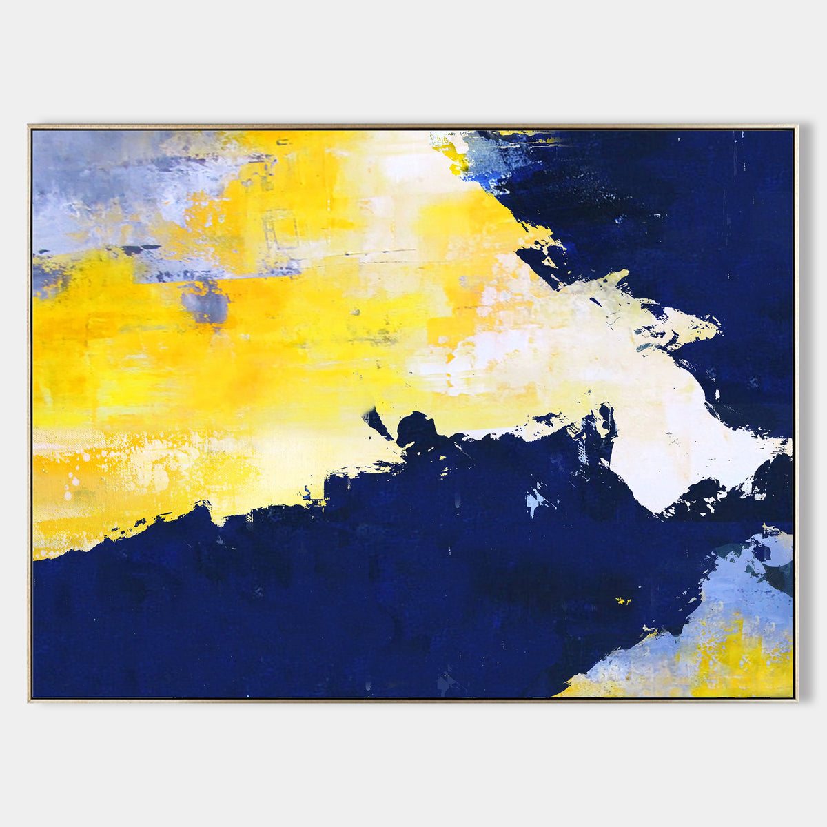 Art outlet Original modern abstract painting, Pie In The Sky, blue, white, and yellow ochre wall art