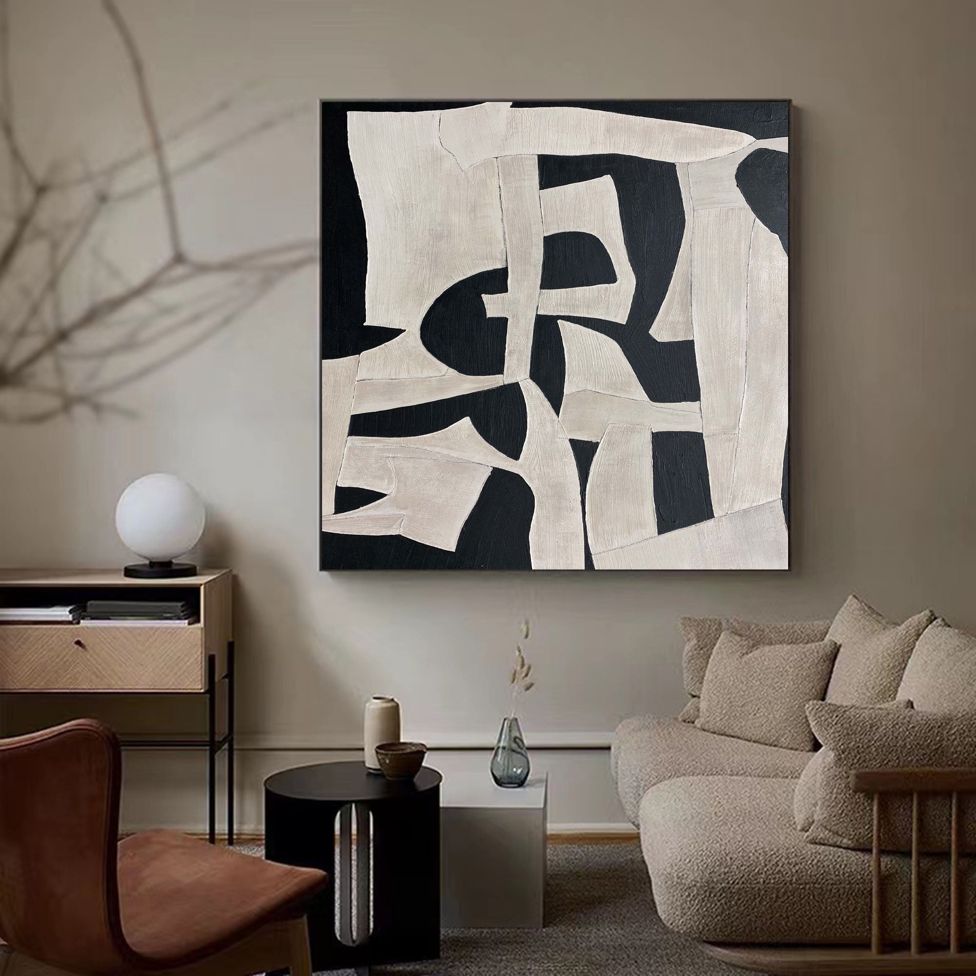 Modern Abstract Art Black And White Canvas Art Painting Minimalist ...