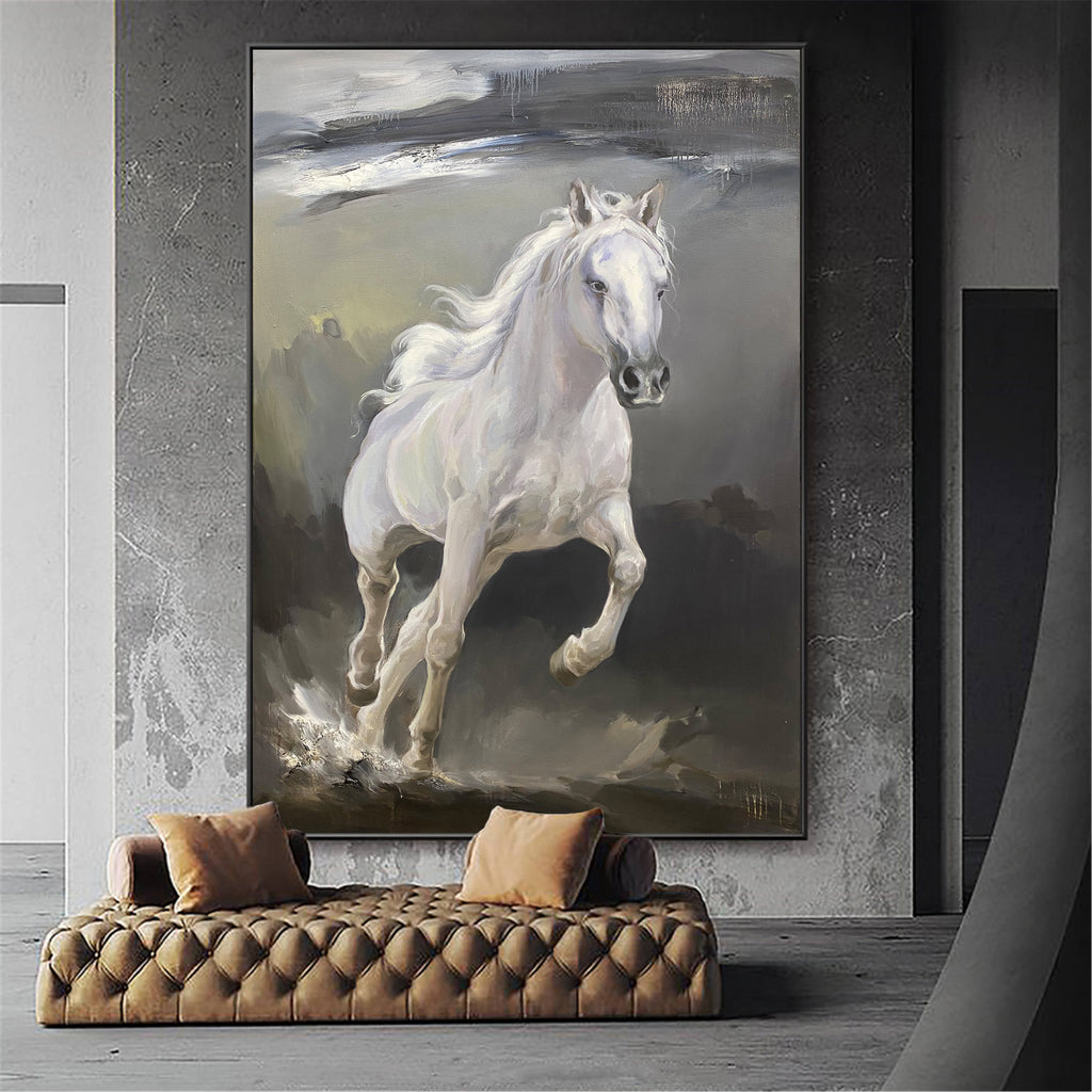 Contemporary Running White Horse Art Big Horse Oil Paintings On Canvas ...