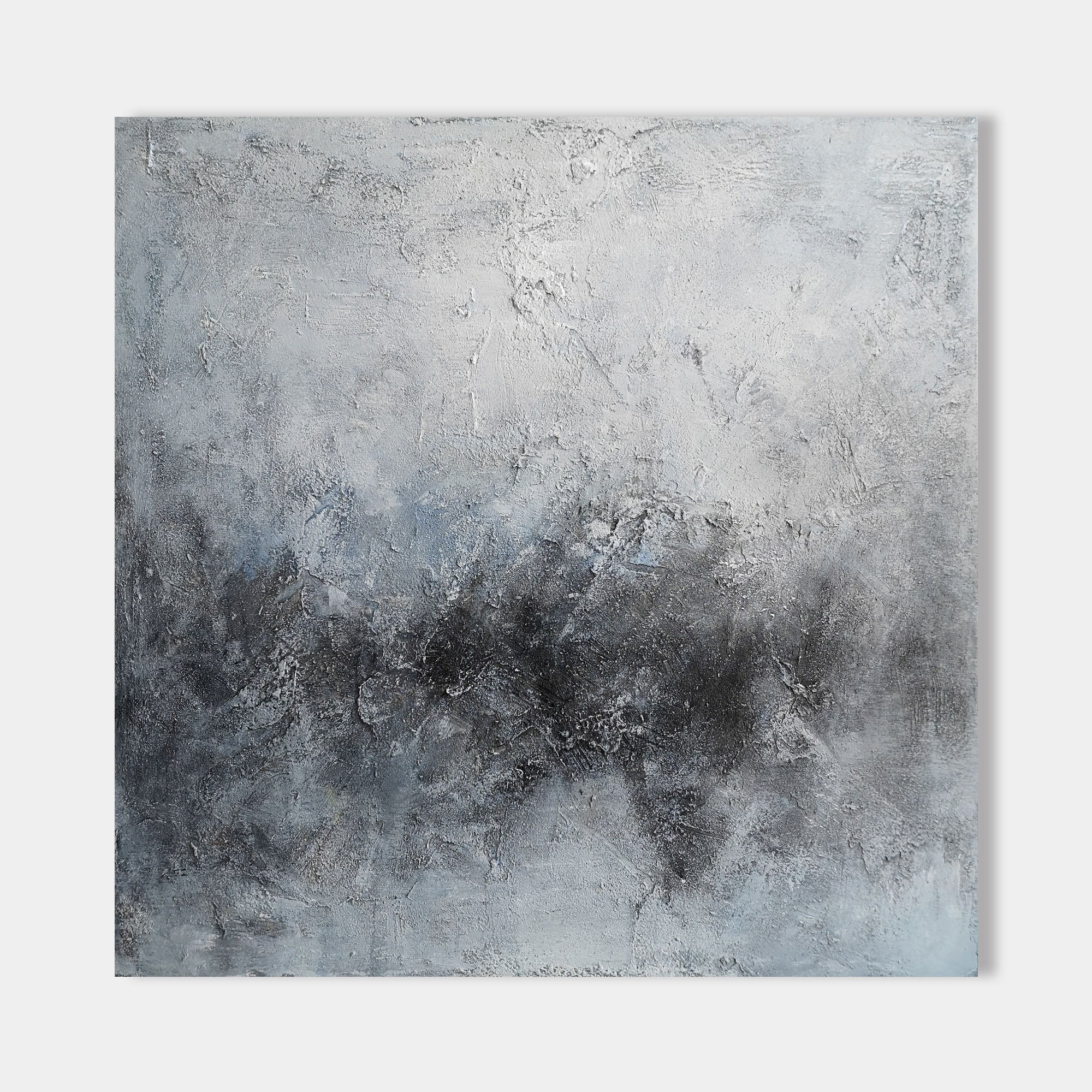 40 x 40 Light Blue And Black Modern Abstract landscape Art On Canvas