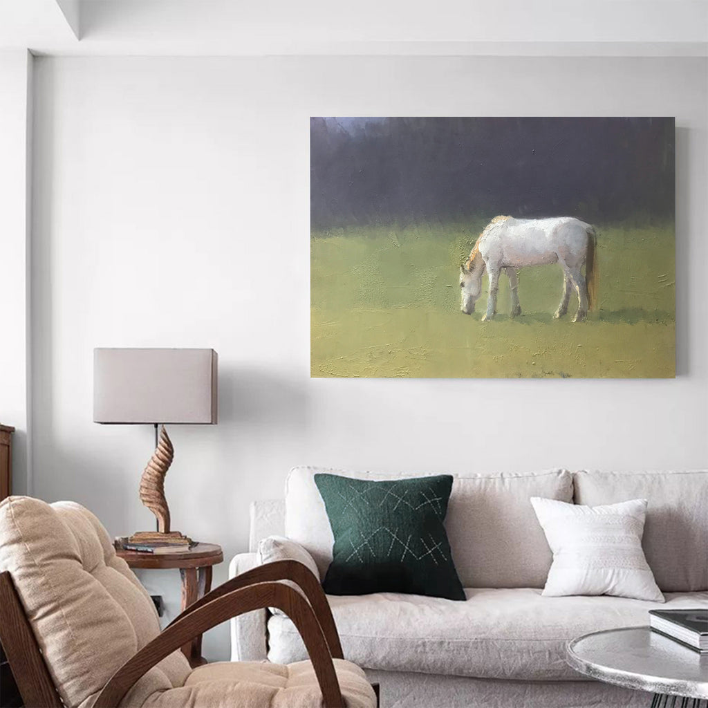 Large White Horse Acrylic Painting Horse Canvas Wall Art Modern Horses ...