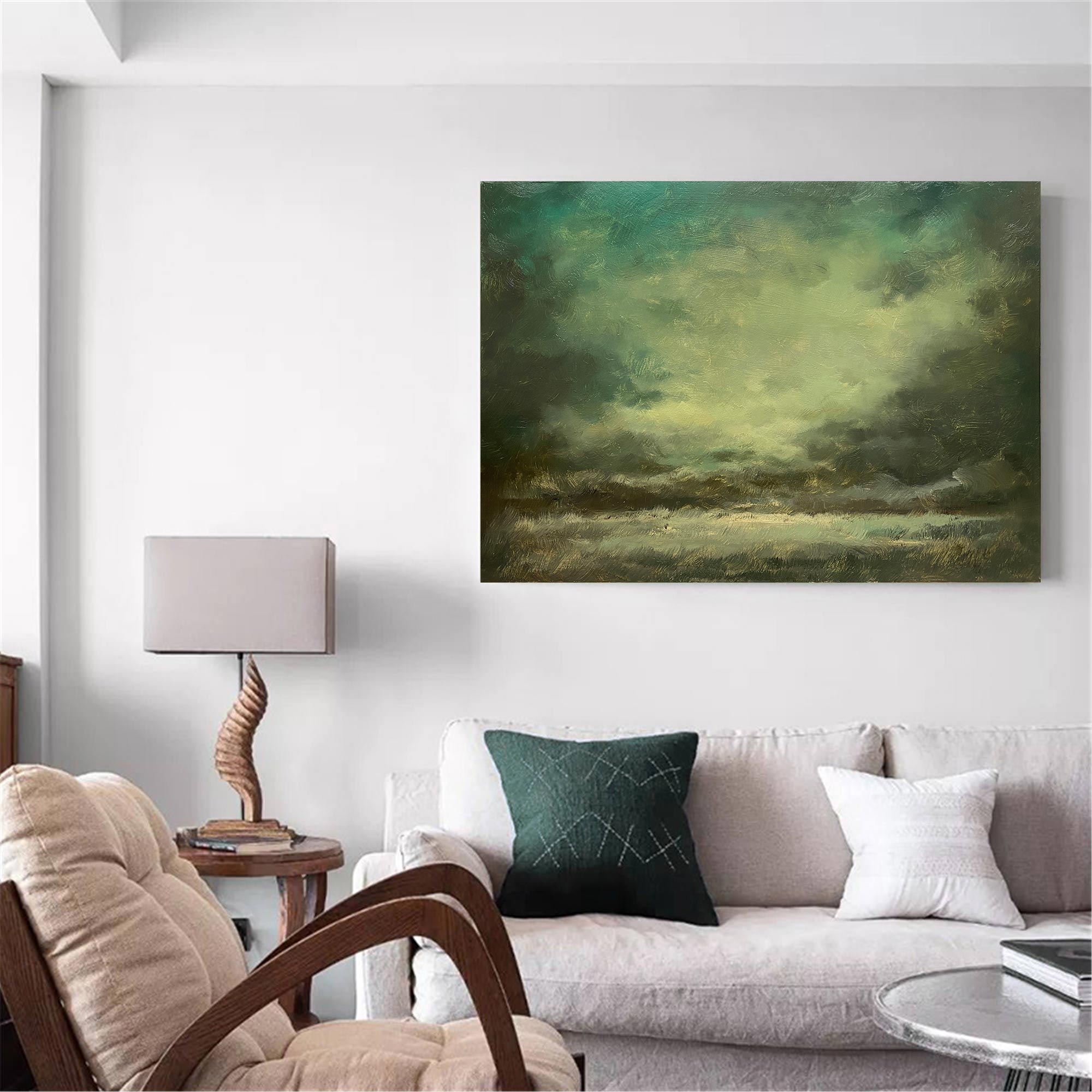 Impressionist Seascape Paintings Large Green Beach Canvas Wall Art ...