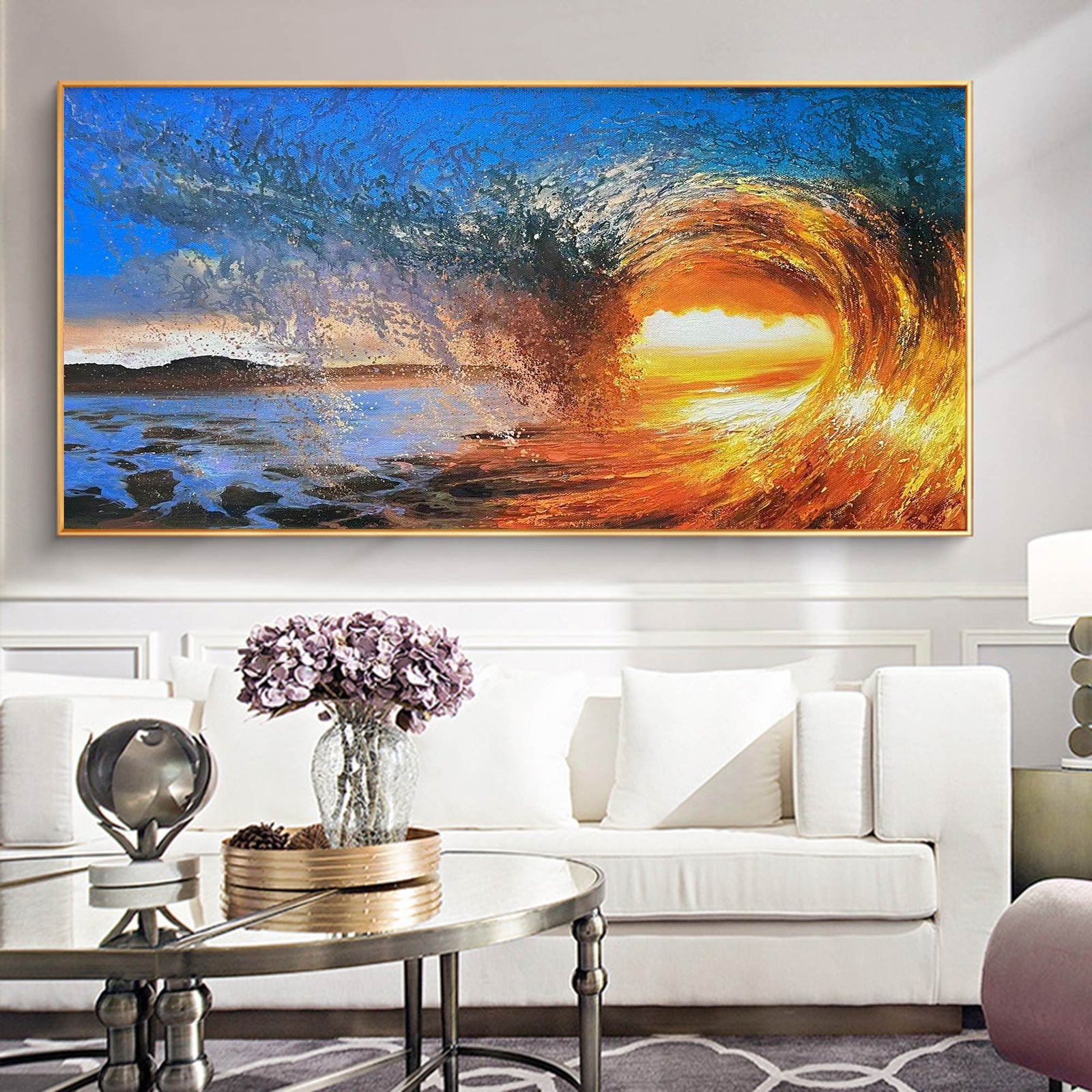 Bright color sea art. Rich wall art decor for living room. Bright seascape pastel artwork. on sale Abstract orange sea art. Modern sunset painting