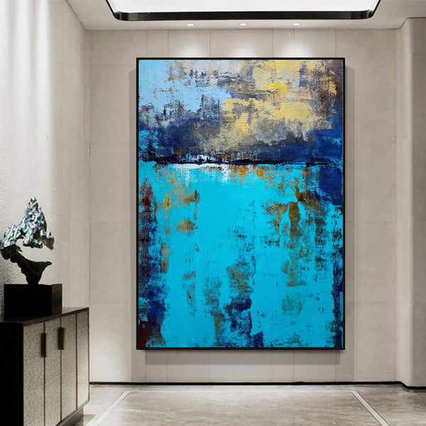 Blue And Gold Abstract Canvas Art Turquoise Canvas Wall Art Abstract Art For Livingroom