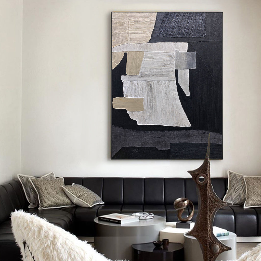 Large Black Beige Artwork Textured Abstract Wall Art Abstract Acrylic ...