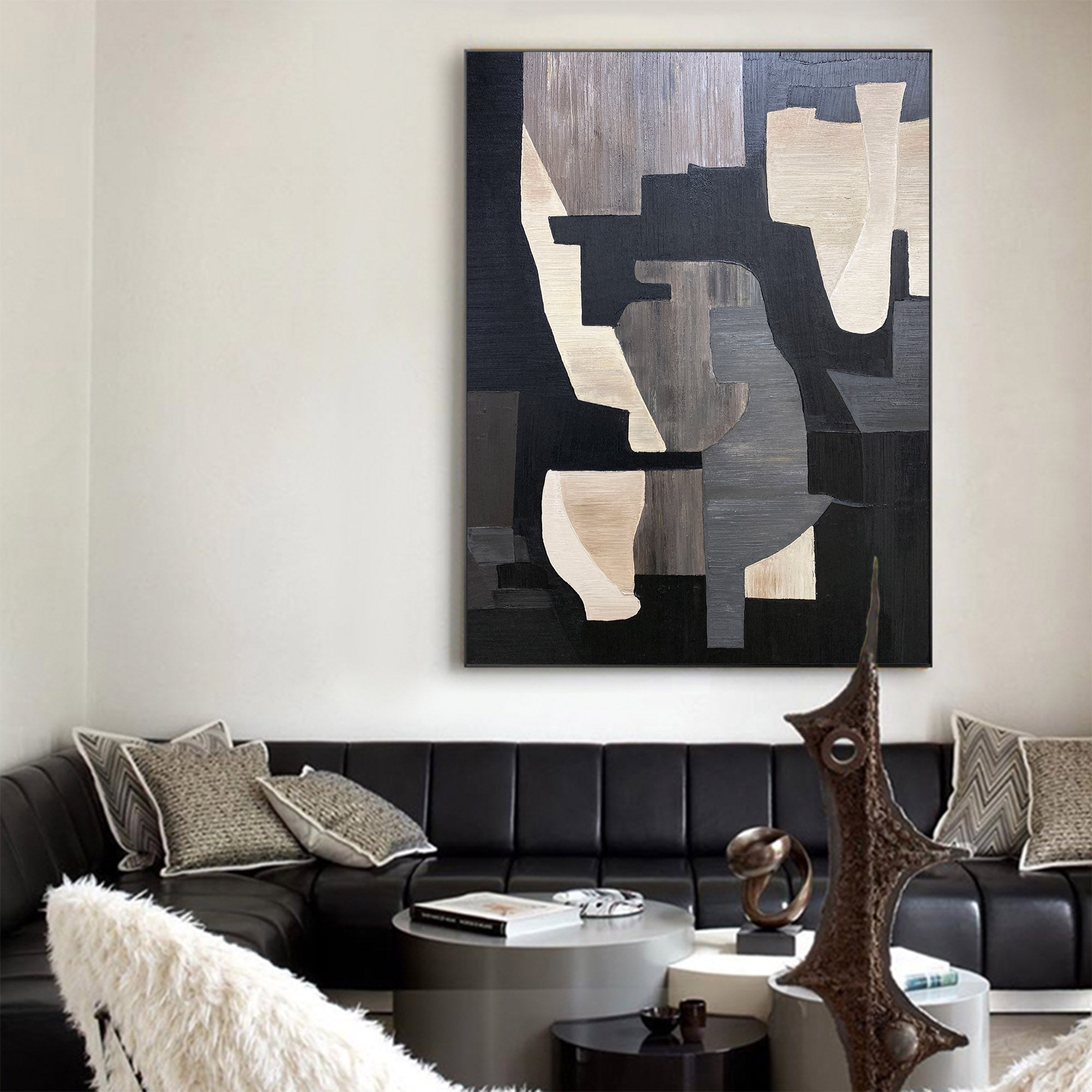 Black Beige Rich Textured Abstract Art Large Acrylic Painting Canvas ...