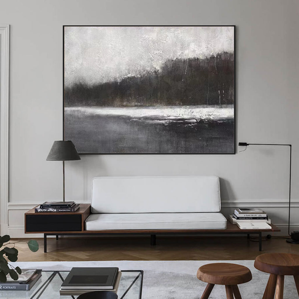 Large Black And White Abstract Landscape Painting Modern Landscape ...