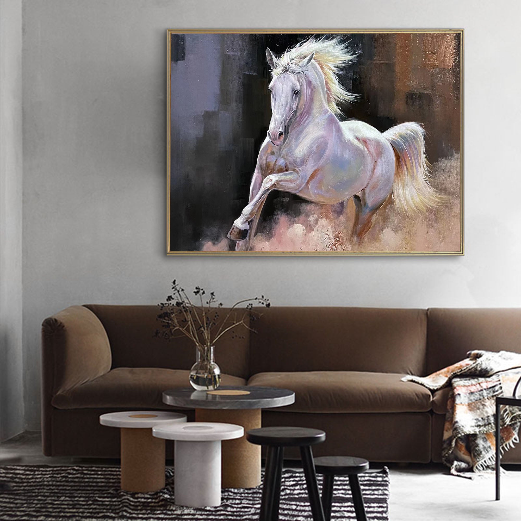 Large Wild Running Horses Painting Horse Canvas Wall Art White Horse ...