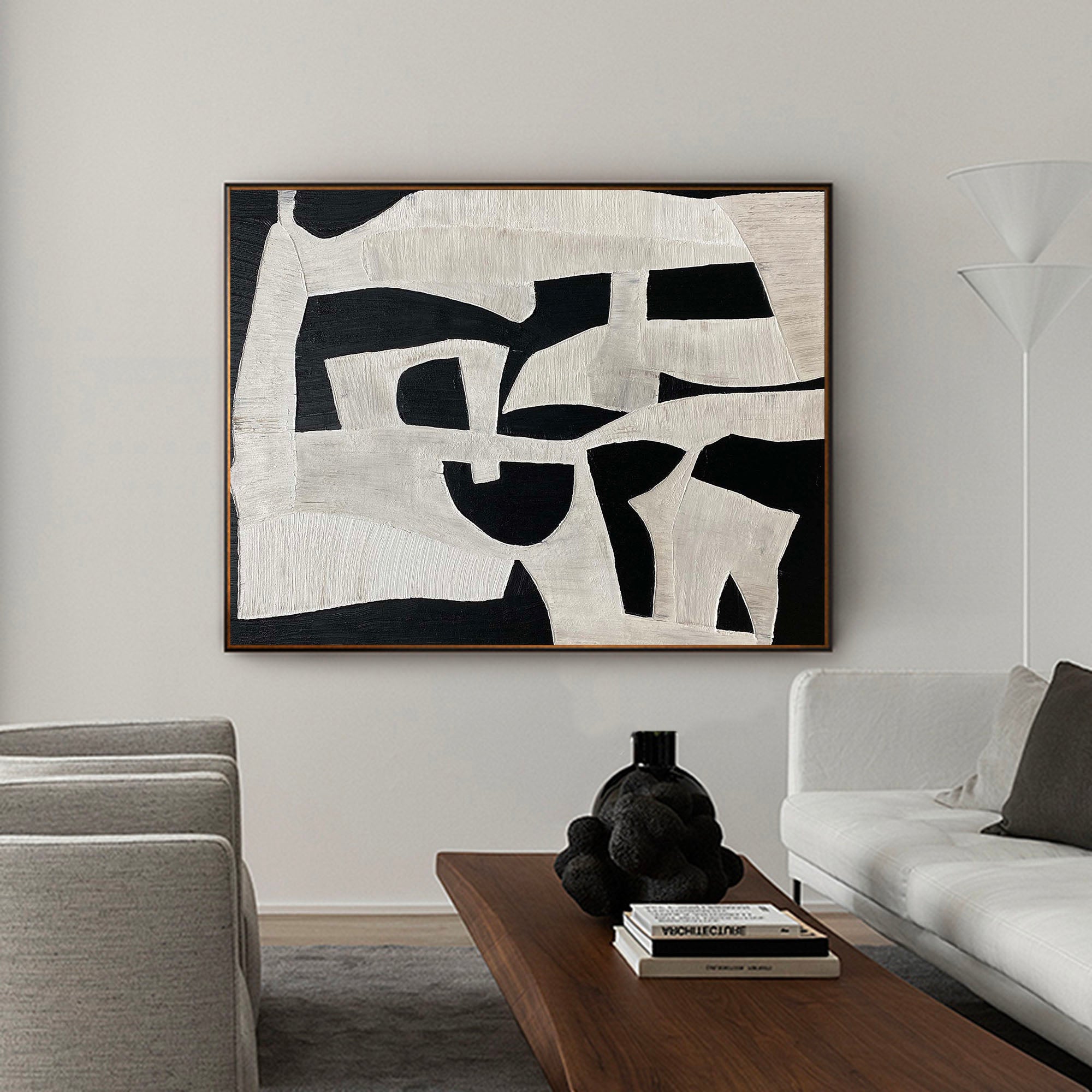 Black And White Abstract Wall Art Large Canvas Art Modern Horizontal ...