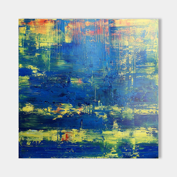 Abstract acrylic painting 2024 40 x 40 cm painting square Unique Original picture contemporary art grey blue yellow modern mural multi-layered