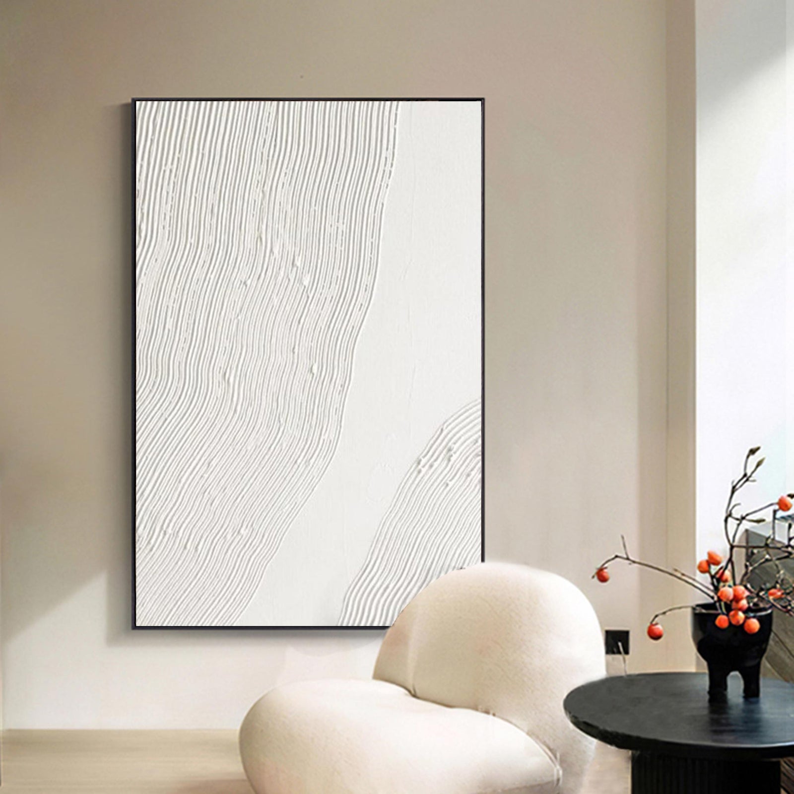 Large abstract white painting, white texture painting, minimalist painting, online white acrylic painting, modern living room abstract painting #14