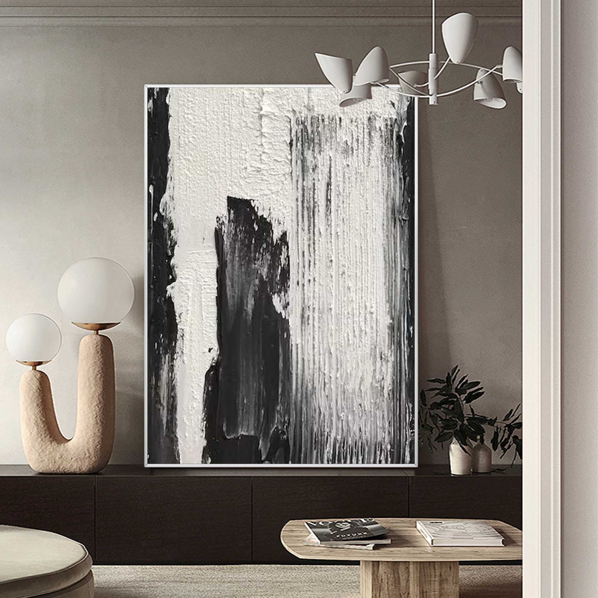 Black and white Abstract art Modern minimalist wall art Textured canvas ...