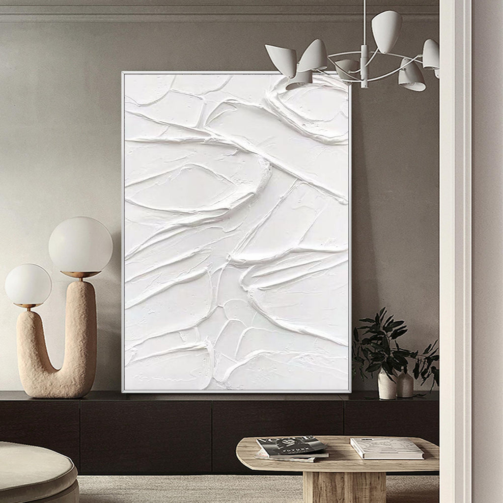 3D textured canvas wall art white abstract art painting modern white ...