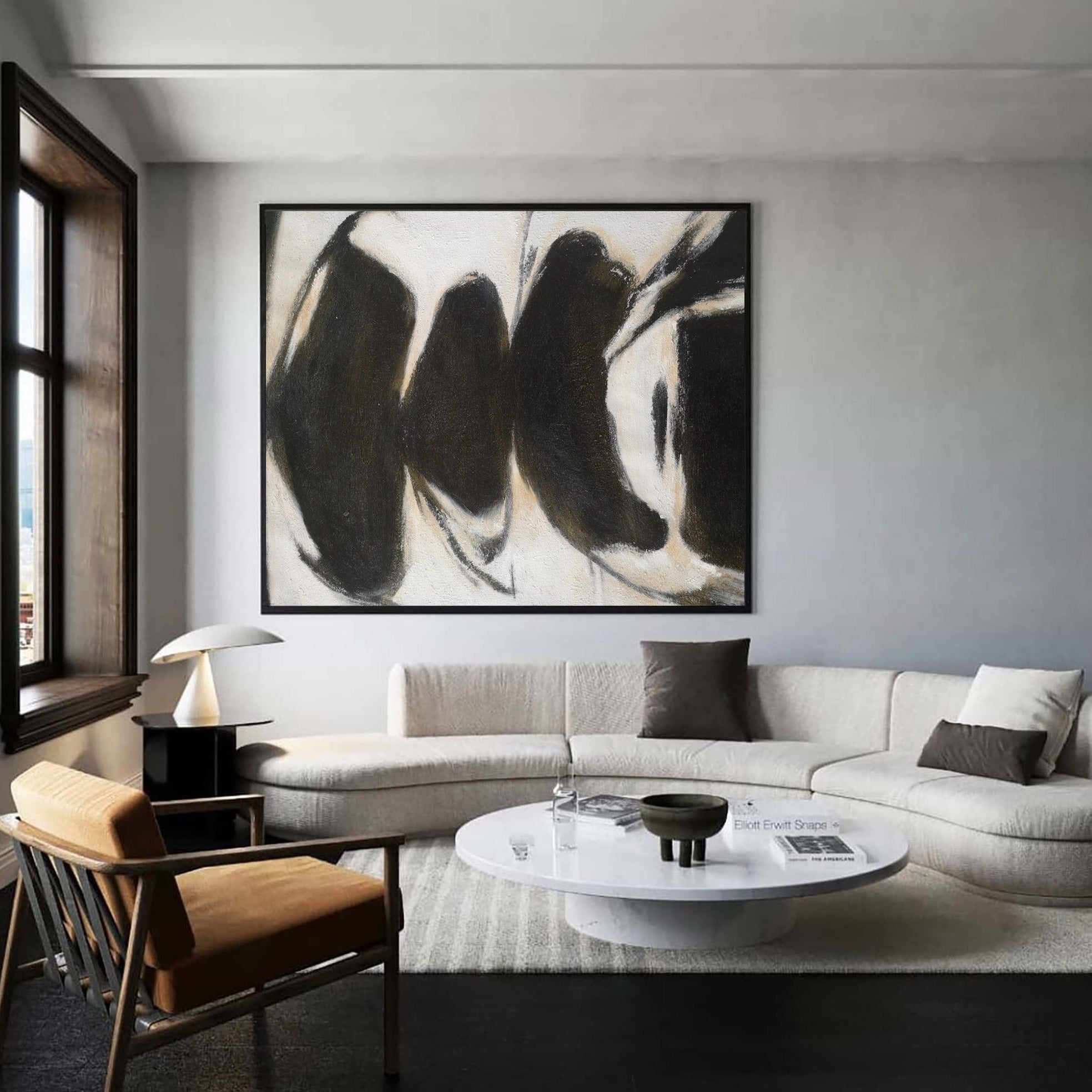 Black And White Abstract Wall Art Large Modern Interior Canvas Art Long ...