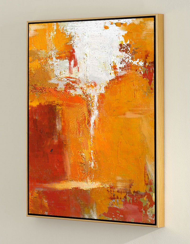 Orange Wall Art Canvas Bright Acrylic Paintings Artwork For Large Walls