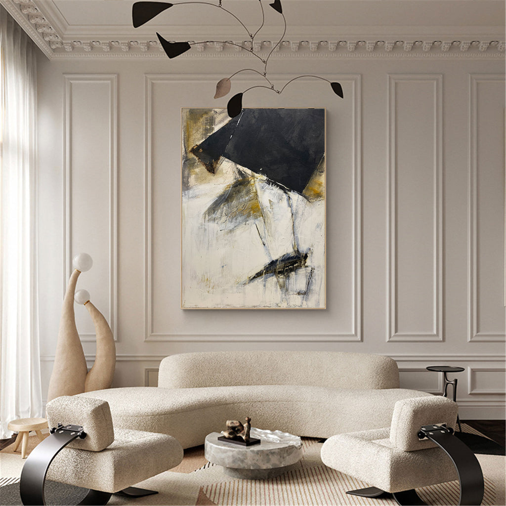 Large Vertical Modern Canvas Wall Art Original Black White Yellow ...