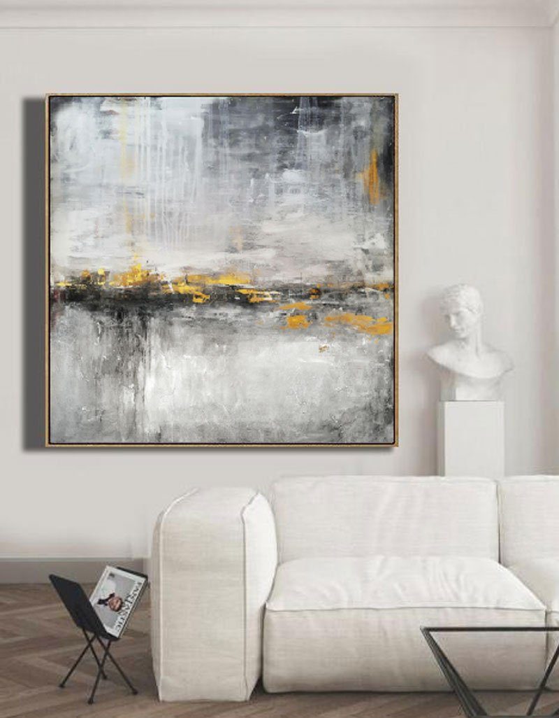 Black White Painting Large Gold Abstract Landscape Painting Modern ...