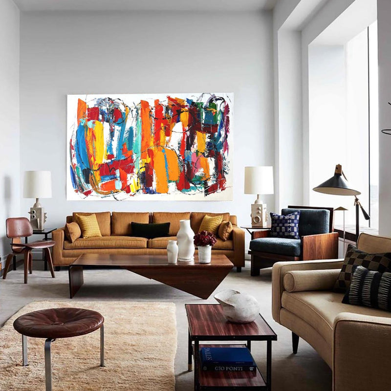 Colorful Abstract Art Extra Large Gray Abstract Painting For Livingroom ...