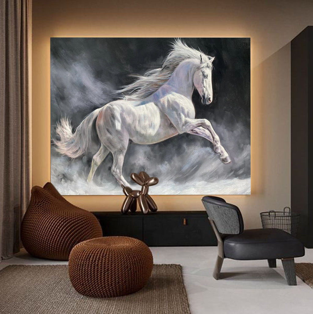 Modern Wild Running Horses Canvas Wall Art Extra Large White Horse ...